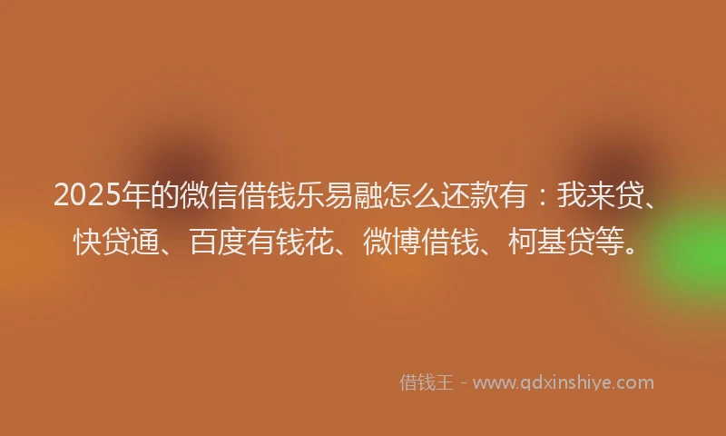 2025年的微信借钱乐易融怎么还款有：我来贷、快贷通、百度有钱花、微博借钱、柯基贷等。