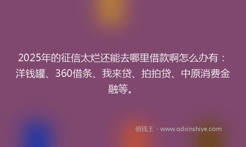 2025年的征信太烂还能去哪里借款啊怎么办有：洋钱罐、360借条、我来贷、拍拍贷、中原消费金融等。