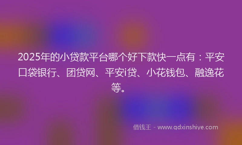 2025年的小贷款平台哪个好下款快一点有：平安口袋银行、团贷网、平安i贷、小花钱包、融逸花等。