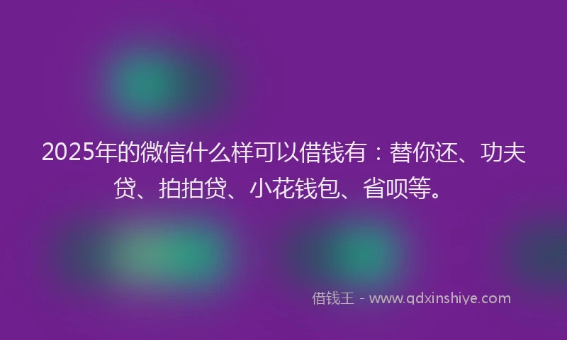 2025年的微信什么样可以借钱有：替你还、功夫贷、拍拍贷、小花钱包、省呗等。