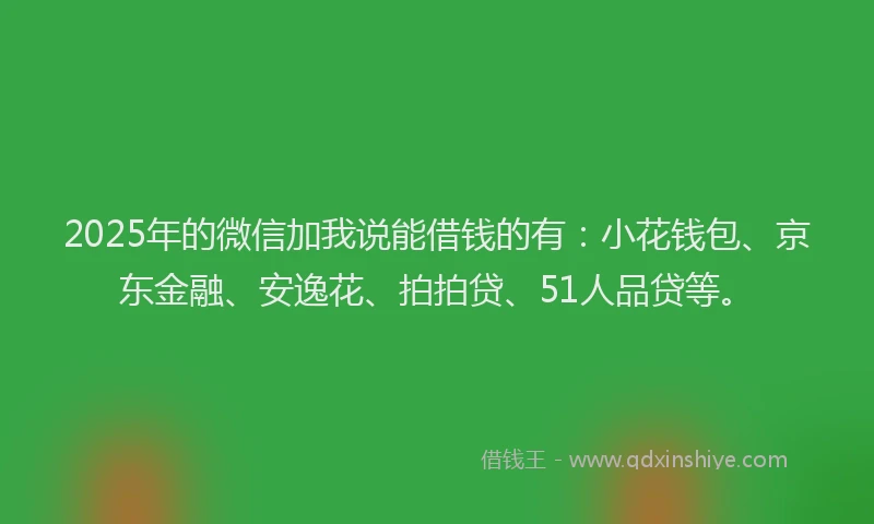 2025年的微信加我说能借钱的有：小花钱包、京东金融、安逸花、拍拍贷、51人品贷等。