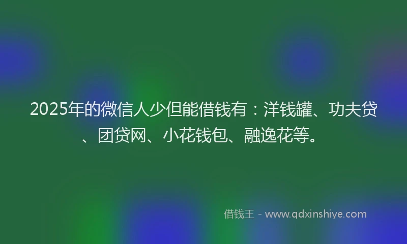 2025年的微信人少但能借钱有：洋钱罐、功夫贷、团贷网、小花钱包、融逸花等。