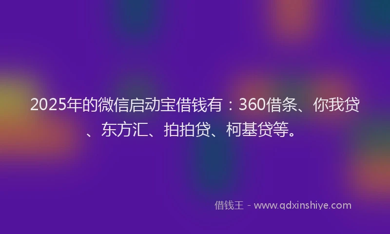 2025年的微信启动宝借钱有：360借条、你我贷、东方汇、拍拍贷、柯基贷等。