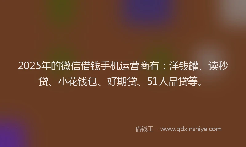 2025年的微信借钱手机运营商有：洋钱罐、读秒贷、小花钱包、好期贷、51人品贷等。