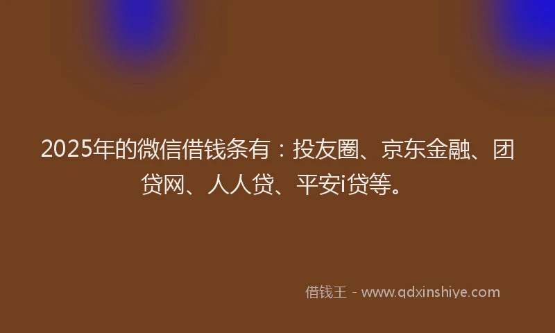 2025年的微信借钱条有：投友圈、京东金融、团贷网、人人贷、平安i贷等。