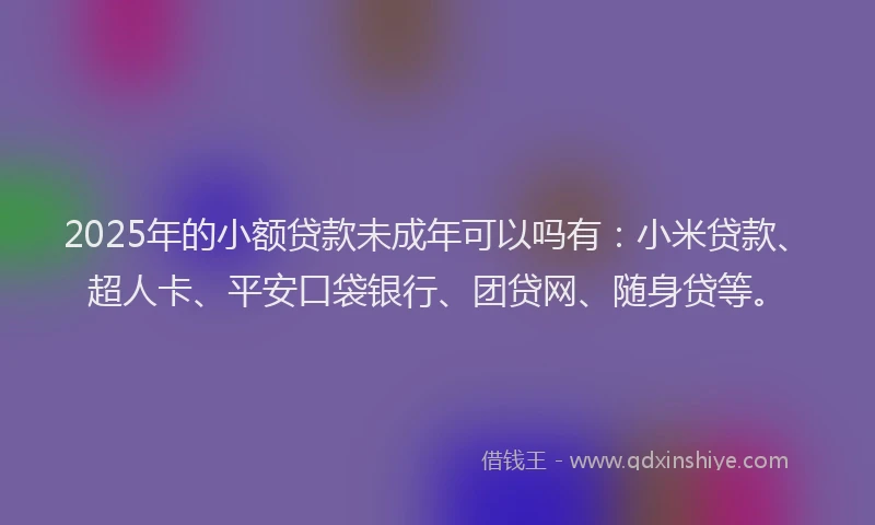 2025年的小额贷款未成年可以吗有：小米贷款、超人卡、平安口袋银行、团贷网、随身贷等。