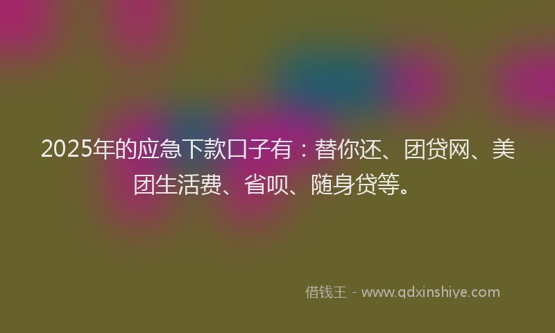 2025年的应急下款口子有：替你还、团贷网、美团生活费、省呗、随身贷等。