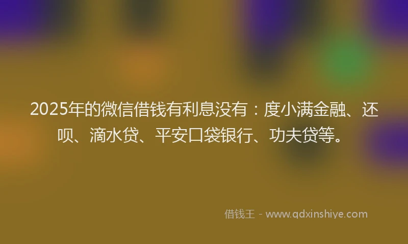 2025年的微信借钱有利息没有：度小满金融、还呗、滴水贷、平安口袋银行、功夫贷等。