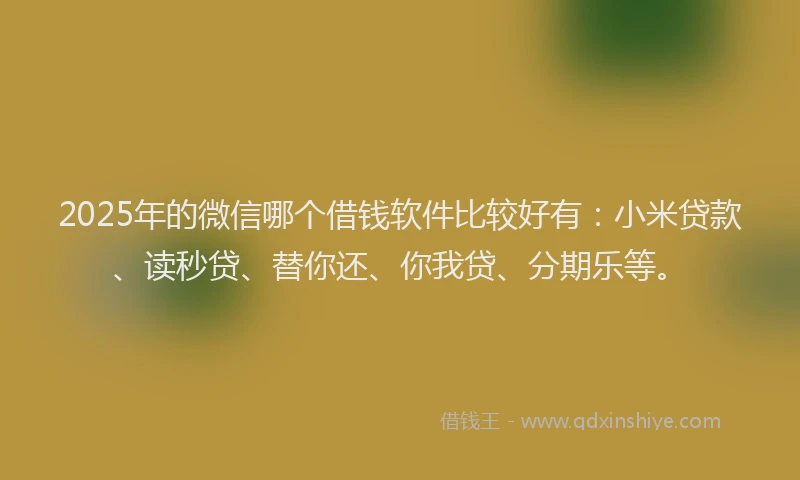 2025年的微信哪个借钱软件比较好有：小米贷款、读秒贷、替你还、你我贷、分期乐等。