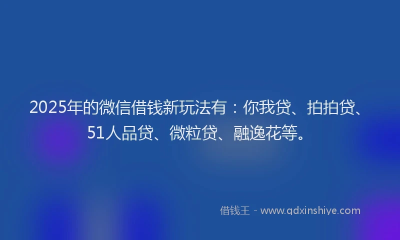2025年的微信借钱新玩法有：你我贷、拍拍贷、51人品贷、微粒贷、融逸花等。
