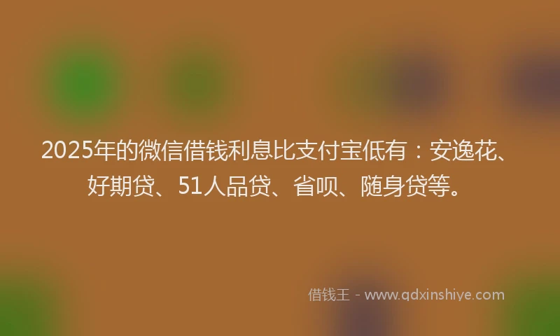 2025年的微信借钱利息比支付宝低有：安逸花、好期贷、51人品贷、省呗、随身贷等。