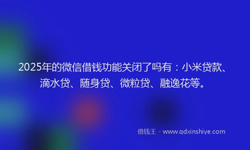 2025年的微信借钱功能关闭了吗有：小米贷款、滴水贷、随身贷、微粒贷、融逸花等。