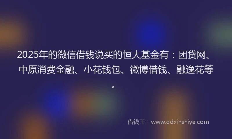 2025年的微信借钱说买的恒大基金有：团贷网、中原消费金融、小花钱包、微博借钱、融逸花等。
