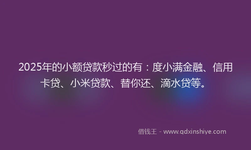 2025年的小额贷款秒过的有：度小满金融、信用卡贷、小米贷款、替你还、滴水贷等。