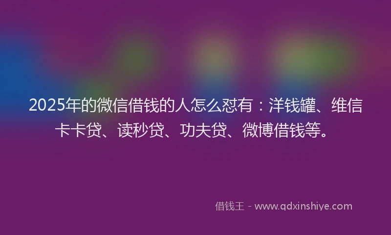 2025年的微信借钱的人怎么怼有：洋钱罐、维信卡卡贷、读秒贷、功夫贷、微博借钱等。