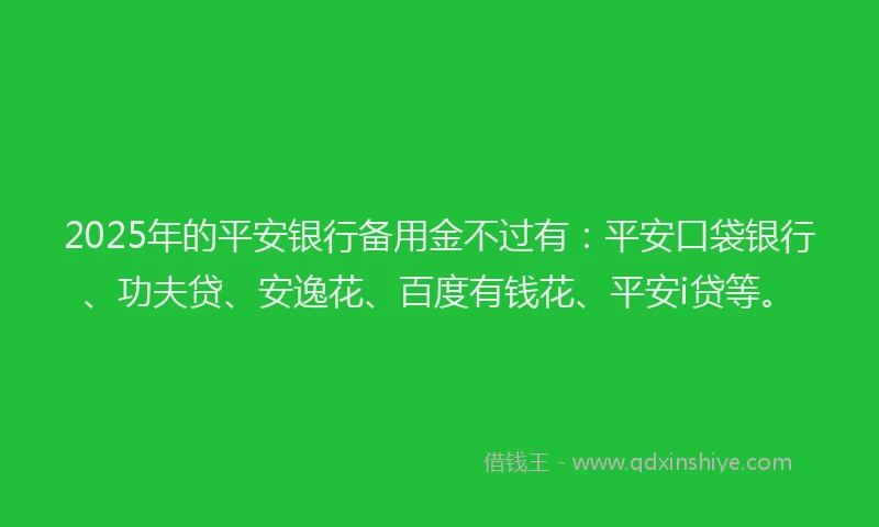 2025年的平安银行备用金不过有：平安口袋银行、功夫贷、安逸花、百度有钱花、平安i贷等。