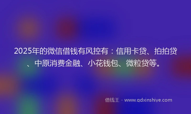 2025年的微信借钱有风控有：信用卡贷、拍拍贷、中原消费金融、小花钱包、微粒贷等。