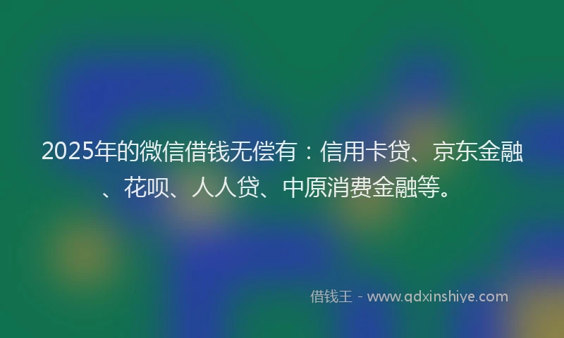 2025年的微信借钱无偿有：信用卡贷、京东金融、花呗、人人贷、中原消费金融等。