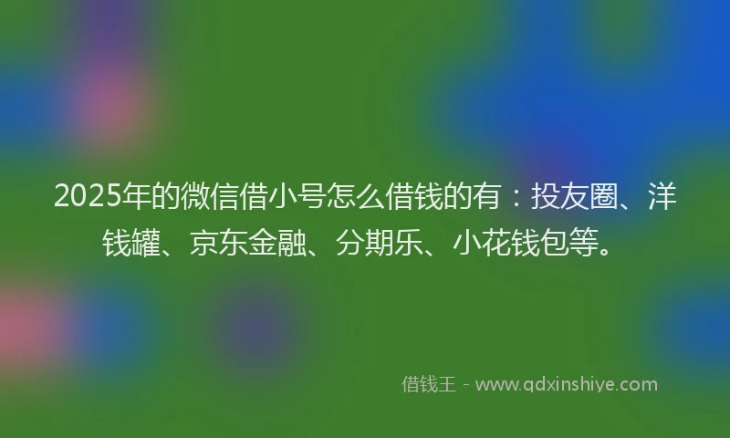 2025年的微信借小号怎么借钱的有：投友圈、洋钱罐、京东金融、分期乐、小花钱包等。
