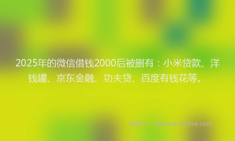 2025年的微信借钱2000后被删有：小米贷款、洋钱罐、京东金融、功夫贷、百度有钱花等。