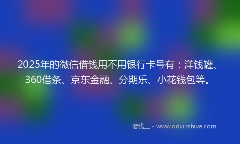 2025年的微信借钱用不用银行卡号有：洋钱罐、360借条、京东金融、分期乐、小花钱包等。