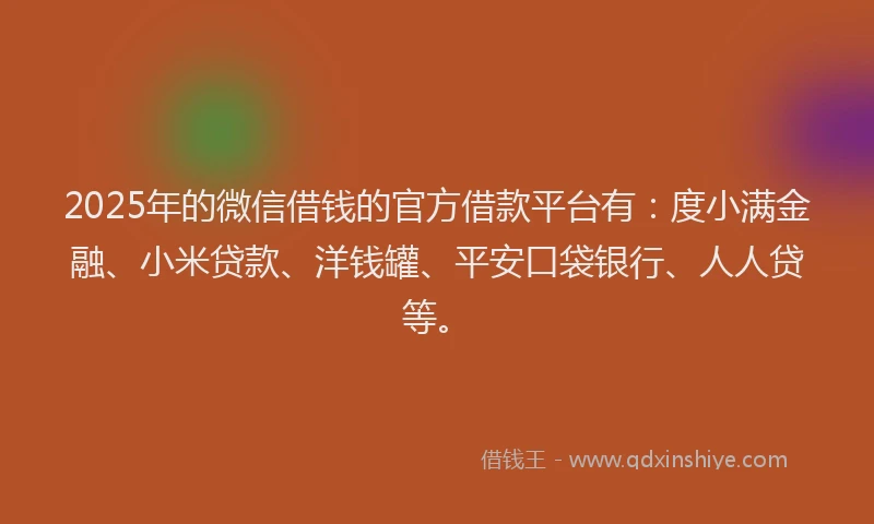 2025年的微信借钱的官方借款平台有：度小满金融、小米贷款、洋钱罐、平安口袋银行、人人贷等。