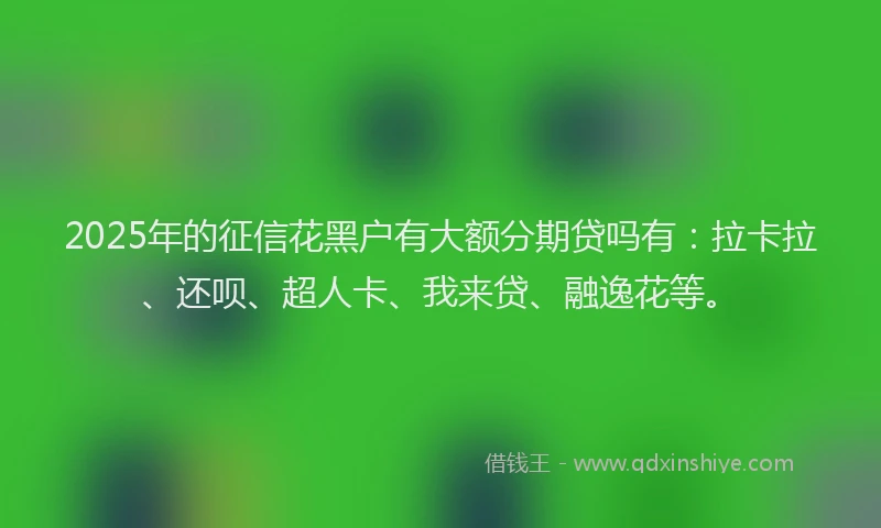 2025年的征信花黑户有大额分期贷吗有：拉卡拉、还呗、超人卡、我来贷、融逸花等。