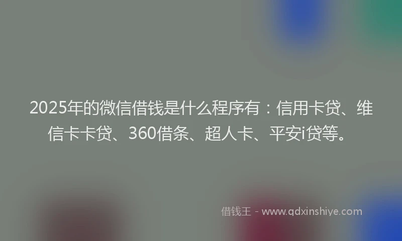2025年的微信借钱是什么程序有：信用卡贷、维信卡卡贷、360借条、超人卡、平安i贷等。