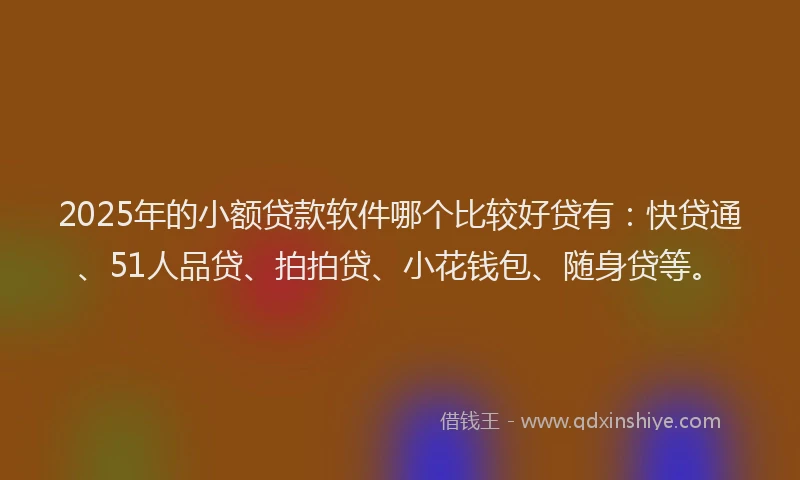 2025年的小额贷款软件哪个比较好贷有：快贷通、51人品贷、拍拍贷、小花钱包、随身贷等。