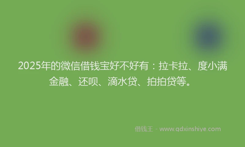 2025年的微信借钱宝好不好有：拉卡拉、度小满金融、还呗、滴水贷、拍拍贷等。