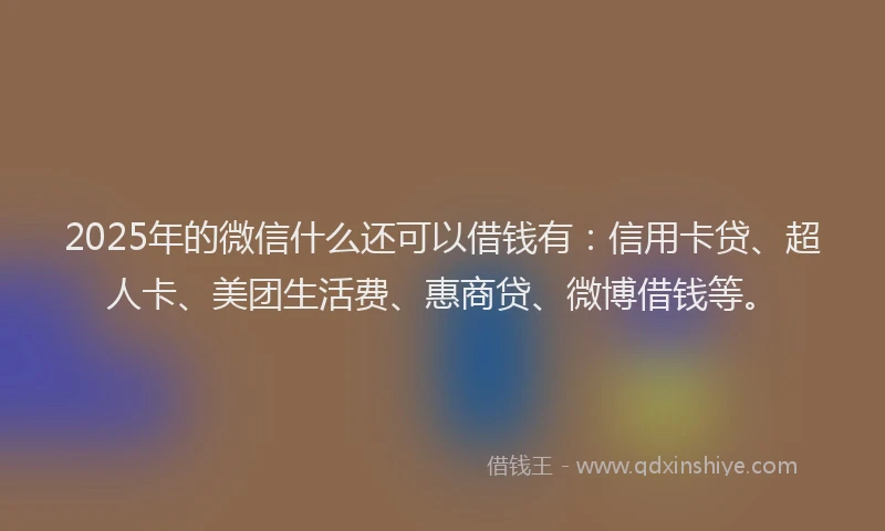 2025年的微信什么还可以借钱有：信用卡贷、超人卡、美团生活费、惠商贷、微博借钱等。
