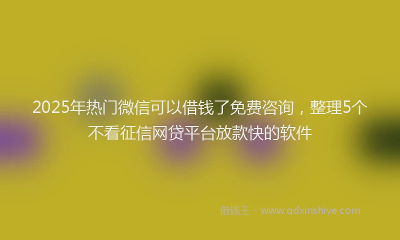 2025年热门微信可以借钱了免费咨询，整理5个不看征信网贷平台放款快的软件