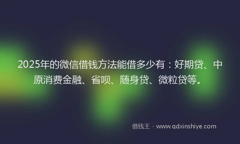 2025年的微信借钱方法能借多少有：好期贷、中原消费金融、省呗、随身贷、微粒贷等。