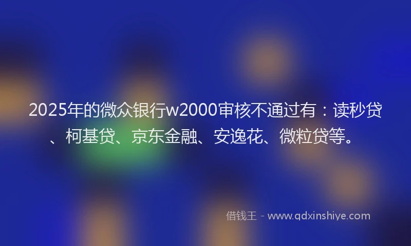 2025年的微众银行w2000审核不通过有：读秒贷、柯基贷、京东金融、安逸花、微粒贷等。