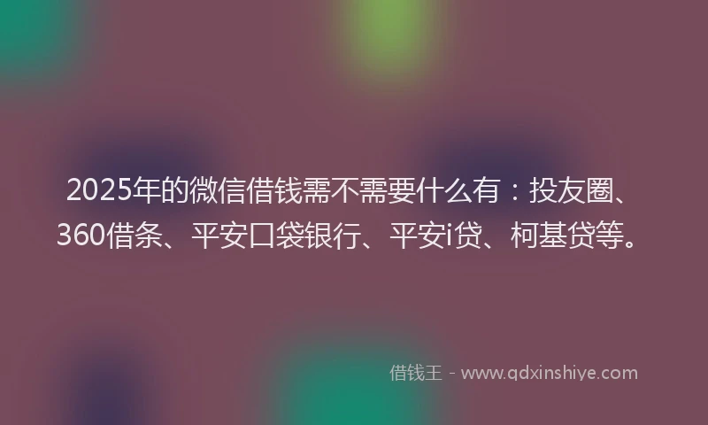 2025年的微信借钱需不需要什么有：投友圈、360借条、平安口袋银行、平安i贷、柯基贷等。