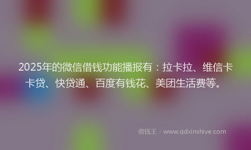 2025年的微信借钱功能播报有：拉卡拉、维信卡卡贷、快贷通、百度有钱花、美团生活费等。