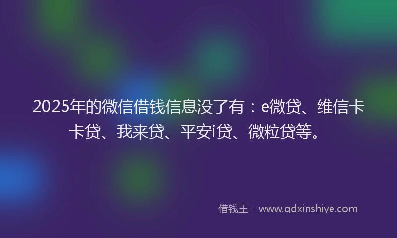 2025年的微信借钱信息没了有：e微贷、维信卡卡贷、我来贷、平安i贷、微粒贷等。