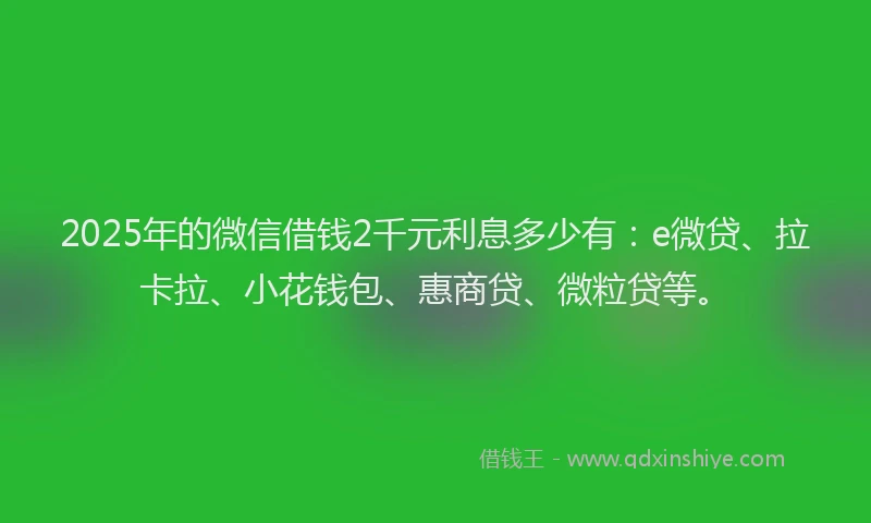 2025年的微信借钱2千元利息多少有：e微贷、拉卡拉、小花钱包、惠商贷、微粒贷等。