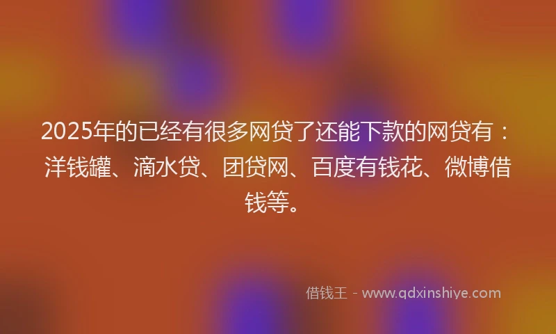 2025年的已经有很多网贷了还能下款的网贷有：洋钱罐、滴水贷、团贷网、百度有钱花、微博借钱等。