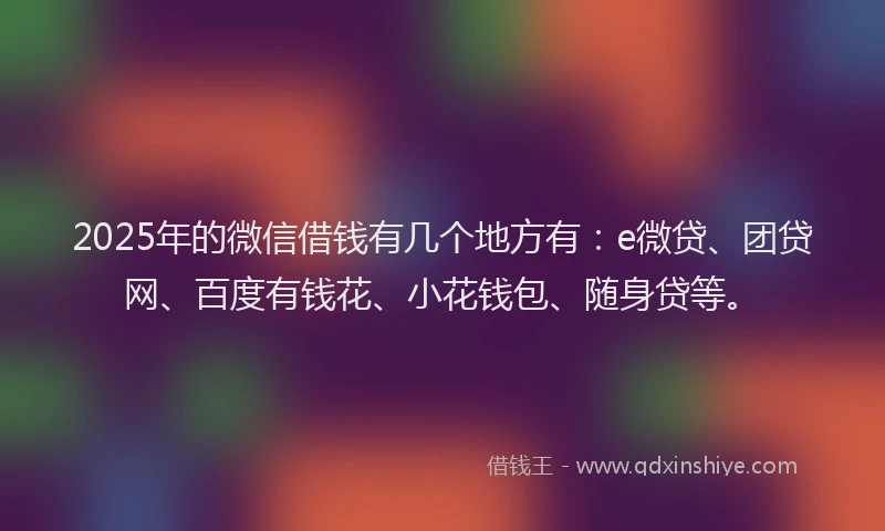 2025年的微信借钱有几个地方有：e微贷、团贷网、百度有钱花、小花钱包、随身贷等。