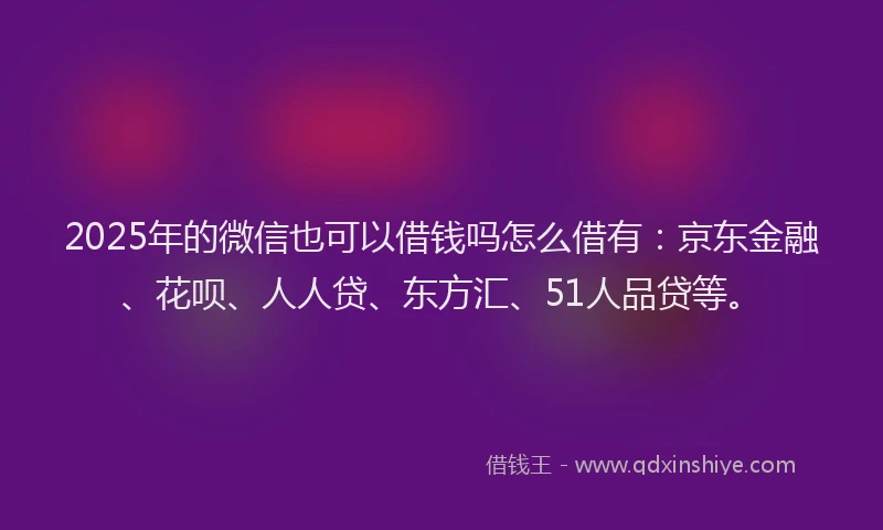 2025年的微信也可以借钱吗怎么借有：京东金融、花呗、人人贷、东方汇、51人品贷等。
