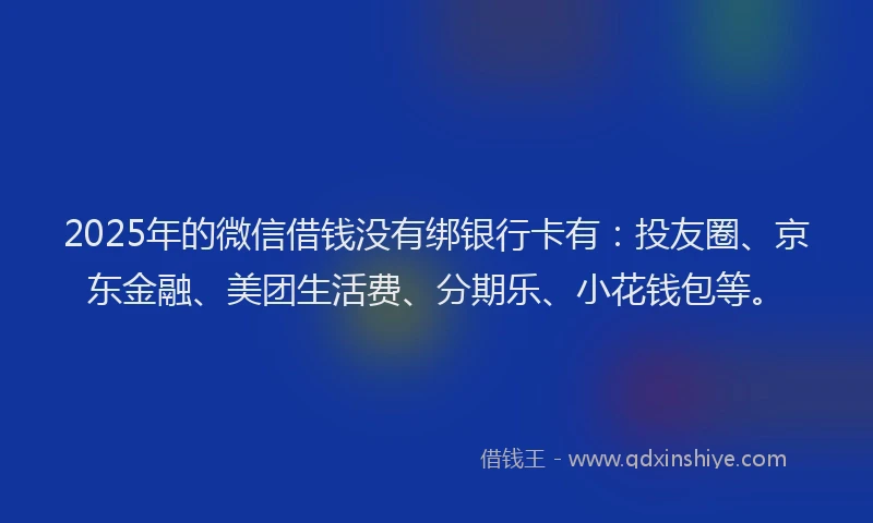 2025年的微信借钱没有绑银行卡有：投友圈、京东金融、美团生活费、分期乐、小花钱包等。