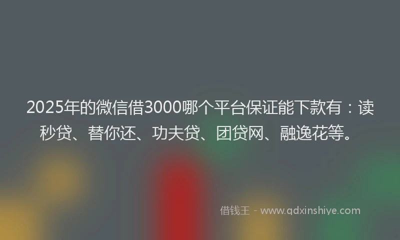 2025年的微信借3000哪个平台保证能下款有：读秒贷、替你还、功夫贷、团贷网、融逸花等。