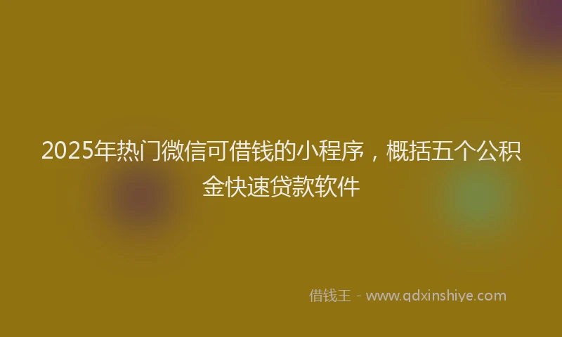 2025年热门微信可借钱的小程序，概括五个公积金快速贷款软件