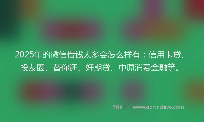 2025年的微信借钱太多会怎么样有：信用卡贷、投友圈、替你还、好期贷、中原消费金融等。