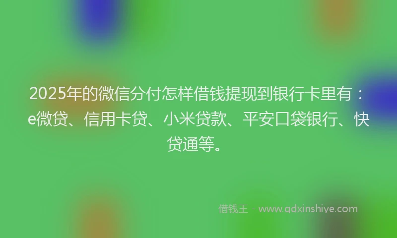2025年的微信分付怎样借钱提现到银行卡里有：e微贷、信用卡贷、小米贷款、平安口袋银行、快贷通等。