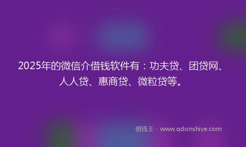 2025年的微信介借钱软件有：功夫贷、团贷网、人人贷、惠商贷、微粒贷等。