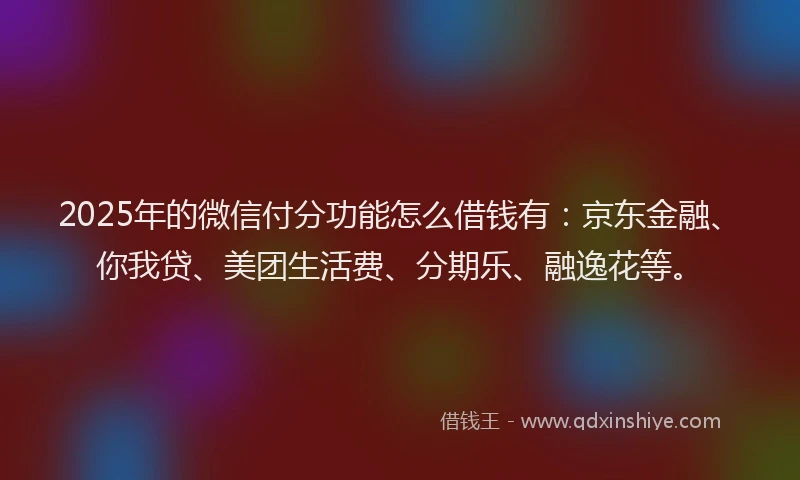 2025年的微信付分功能怎么借钱有：京东金融、你我贷、美团生活费、分期乐、融逸花等。