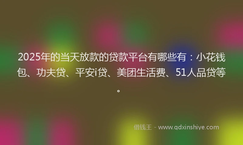 2025年的当天放款的贷款平台有哪些有：小花钱包、功夫贷、平安i贷、美团生活费、51人品贷等。