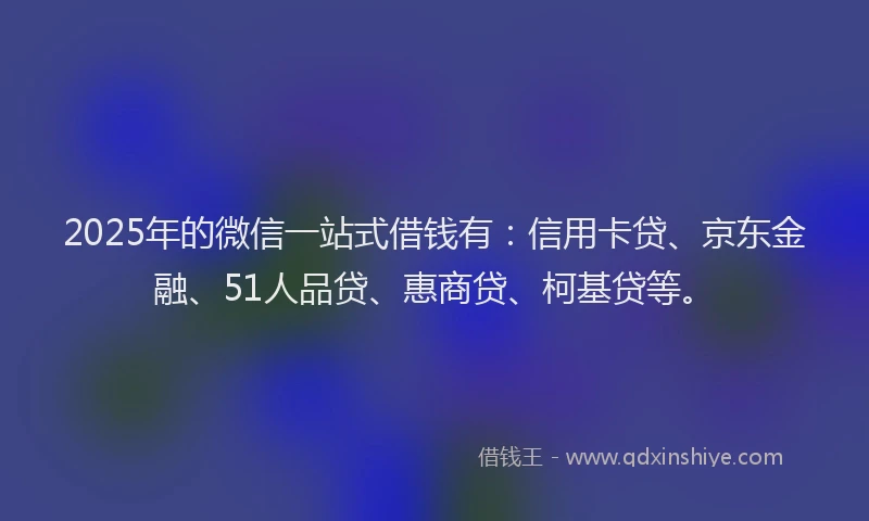 2025年的微信一站式借钱有：信用卡贷、京东金融、51人品贷、惠商贷、柯基贷等。